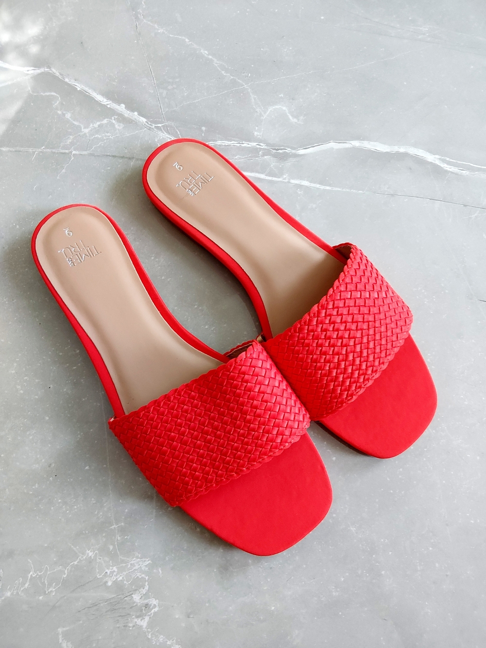 Time and Tru Red Woven Slide Sandals for Women